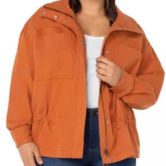 Liverpool Los Angeles Orange Zipper Drawstring Cinch Canvas Jacket - Picture 6 of 13